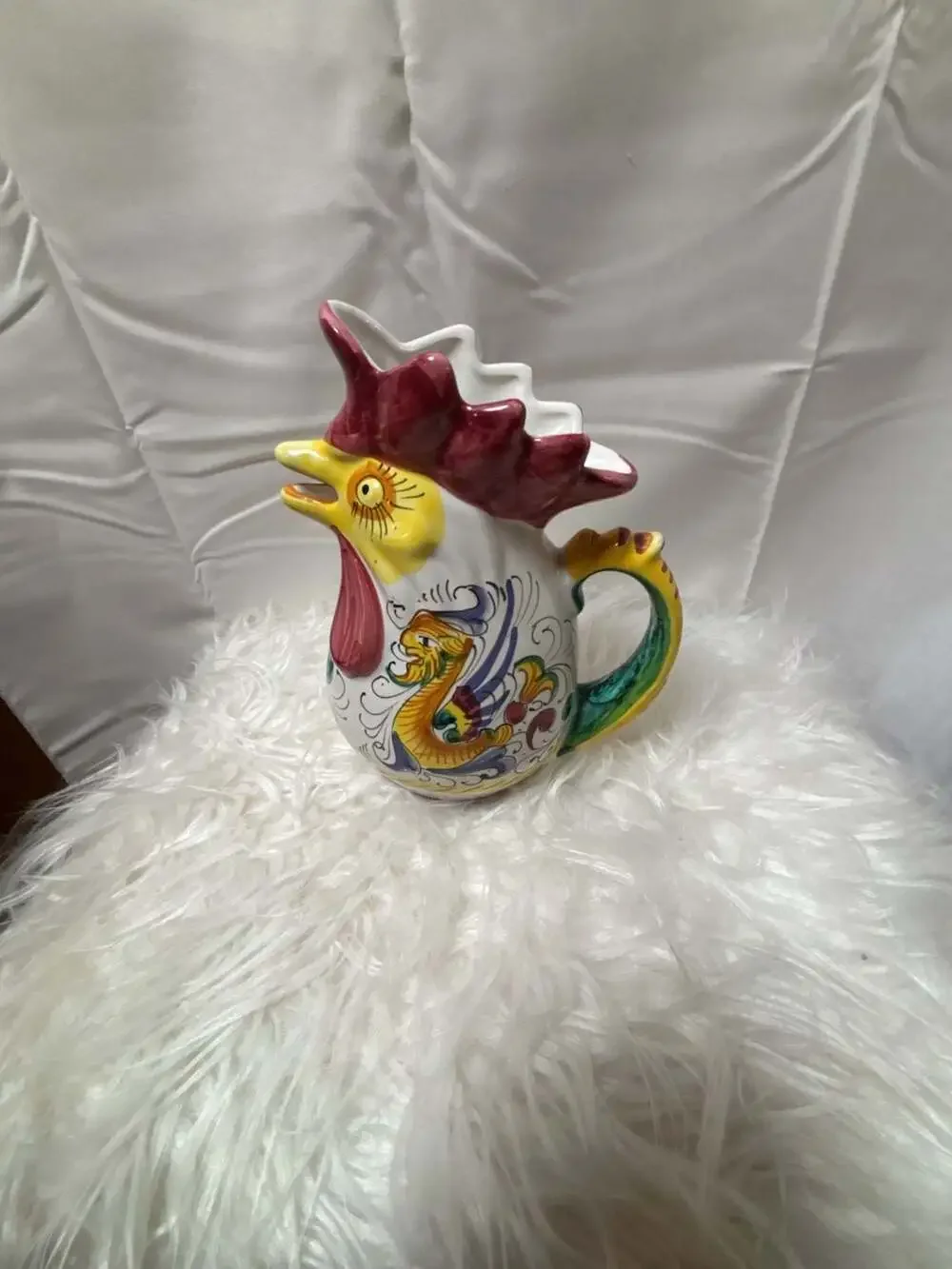 Vintage Italian Hand-Painted Majolica Rooster Pitcher for Williams Sonoma